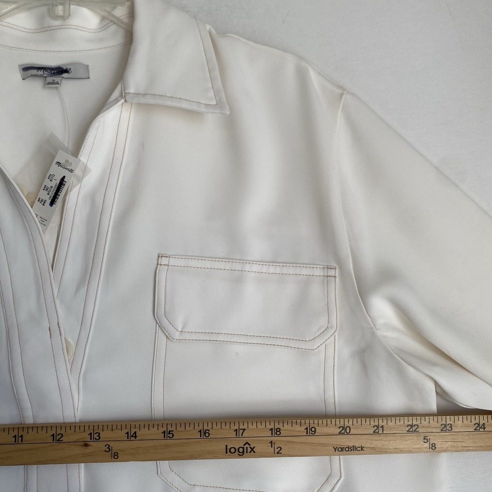 Madewell Tunic Shirt Size L Ivory Long Sleeve Relaxed Classic Old Money - Picture 5 of 11